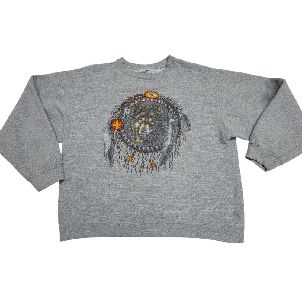 Vintage Pluma Wolf Dreamcatcher Sweatshirt Gray Heavyweight Fleece Mens